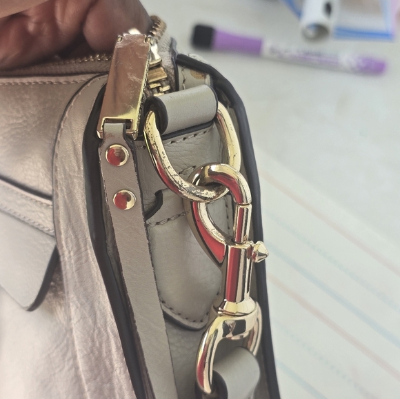REBECCA MINKOFF DOG CLIP SADDLE BAG Leather Gray Gold Crossbody Messenger Purse - Picture 13 of 16
